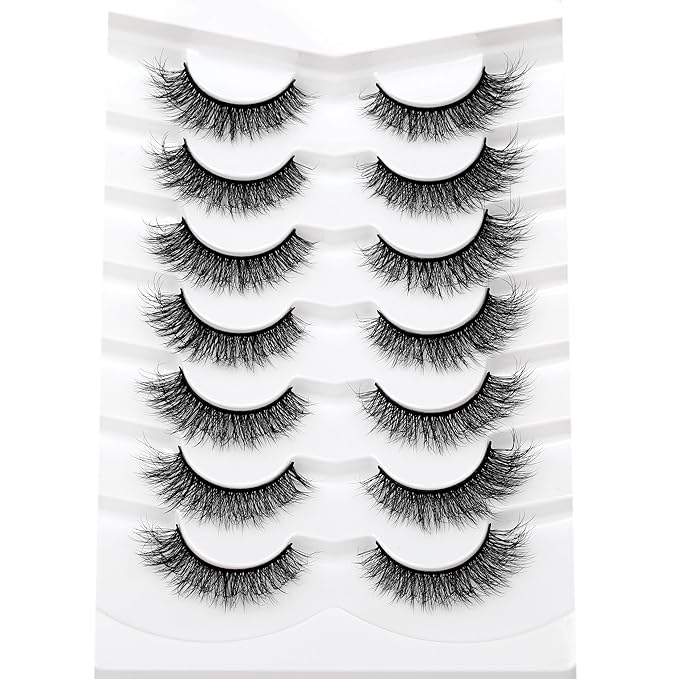 Pooplunch False Eyelashes Strips Cat Eye Wispy Lash Natural Fluffy Short Volume Faux Mink Fake Eye Lashes 7 Pairs Pack