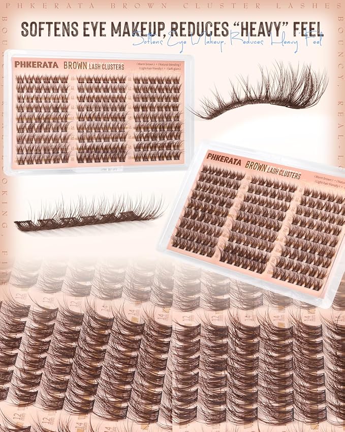 Brown Lash Clusters Wispy Cluster Eyelash Extensions Natural Eyelash Clusters 180Pcs Brown Lashes Clusters 10-16MM DIY Soft Individual Lashes C Curly Eyelash Extension