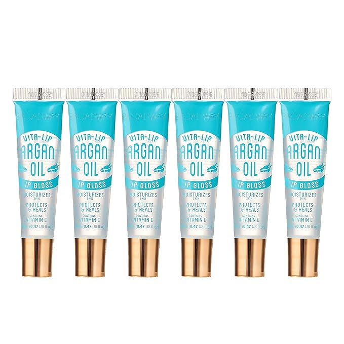 Ruby Kisses Broadway Vita-Lip Clear Lip Gloss (Argan Oil 6 Pack), Ultra-Hydrating & Soothing Formula with Multi-Vitamin Oils, High-Shine Non-Sticky Finish, Protecting Glossy Lip Balm With Vitamin E