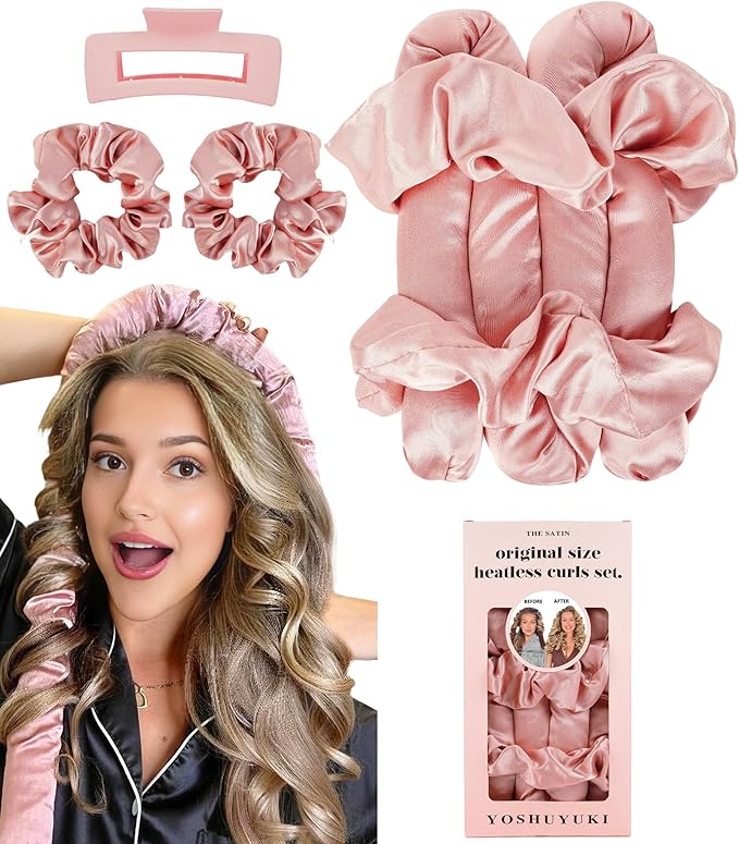Heatless Curls Overnight Hair Curler to Sleep In Soft Large Jumbo Hair Rollers Flexi Rods for Long Hair Blowout Look Big Curl, No Heat Overnight Curls Satin Heatless Curling Rod Set with Claw Clip