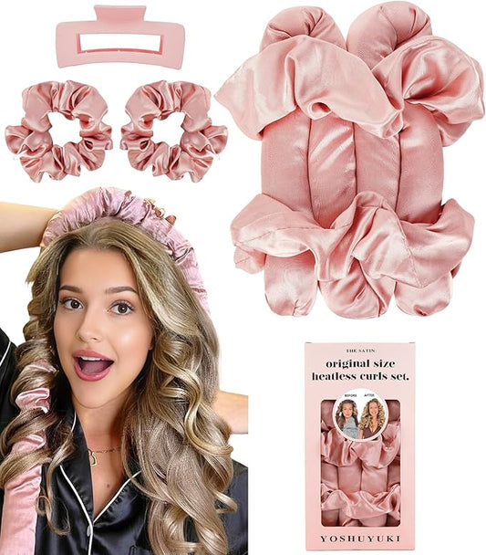 Heatless Curls Overnight Hair Curler to Sleep In Soft Large Jumbo Hair Rollers Flexi Rods for Long Hair Blowout Look Big Curl, No Heat Overnight Curls Satin Heatless Curling Rod Set with Claw Clip