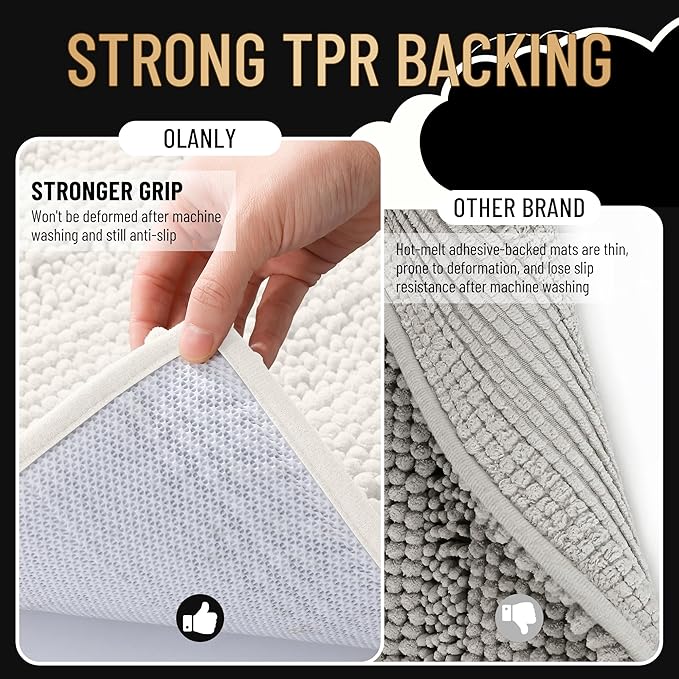 OLANLY Thick Bathroom Rugs 70x24, Extra Soft Absorbent Chenille Striped Bath Rugs, Rubber Backing, Machine Wash Dry, Bath Mats for Bathroom Floor, Tub and Shower, Home Decor Accessories, Ivory