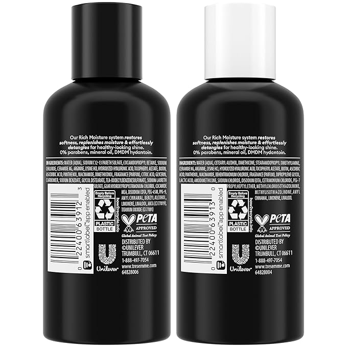 TRESemmé Travel Shampoo and Conditioner Set, Rich Moisture 24-Pack (12 Sets), Detangler, Frizz Control + Heat Protection, 3 Oz Ea