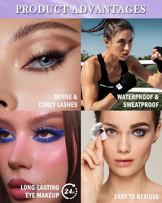 Black Mascara Liquid Eyeliner Set,5D Waterproof Fiber Colored Mascara Volume and Length,Longlasting Smudgeproof Color Eye Liner Pen,Cosplay Party Stage Use, Christmas Makeup Gift for Women Girl-01