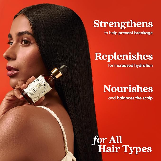 Fable and Mane Hair Oil - HoliRoots Strengthening Serum for Damaged, Frizzy Hair with Ashwagandha, Castor Oil & Scalp Treatment - 1.8FL oz | for Damaged, Frizzy Hair, with Ashwagandha, Scalp Treatment