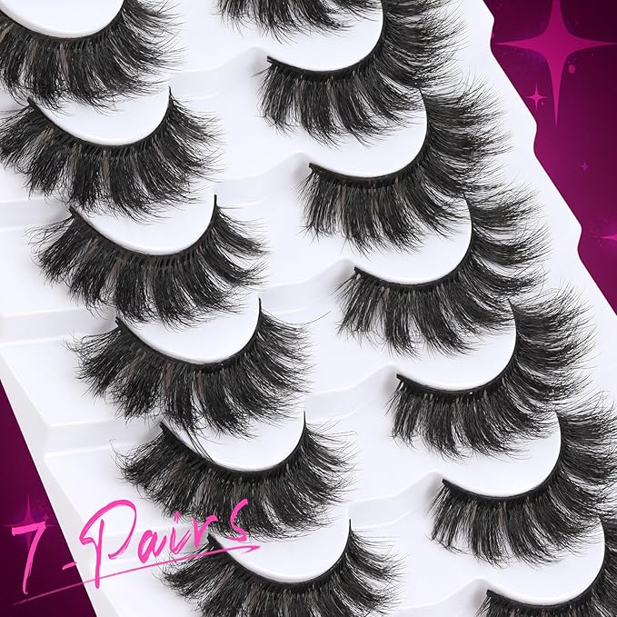 Veleasha False Eyelashes Wispy Faux Mink Lashes Fluffy Handmade Fake Eyelashes Natural Look 7 Pairs Pack Luxury Cat Eye Lashes (801)