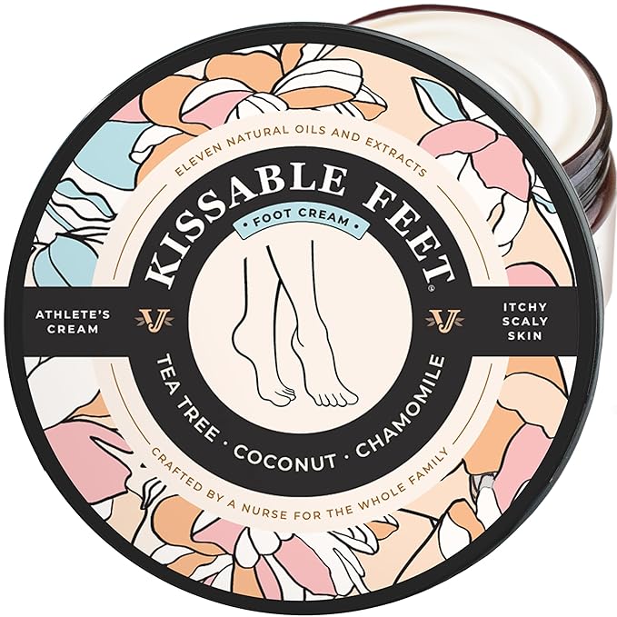 Kissable Feet, Athletes Foot Cream – Cream for Itchy, Dry Skin – Tea Tree, Coconut & Chamomile – Crafted for the Whole Family, No Sting – 3.5 oz