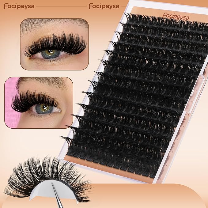 Focipeysa Eyelash Extensions 200D Lash Clusters 14-20MM Lashes Extensions Thick Lash Clusters D-Curly Individual Lashes Extensions Soft Reusable Cluster Lash Extension DIY Lash Cluster Extensions