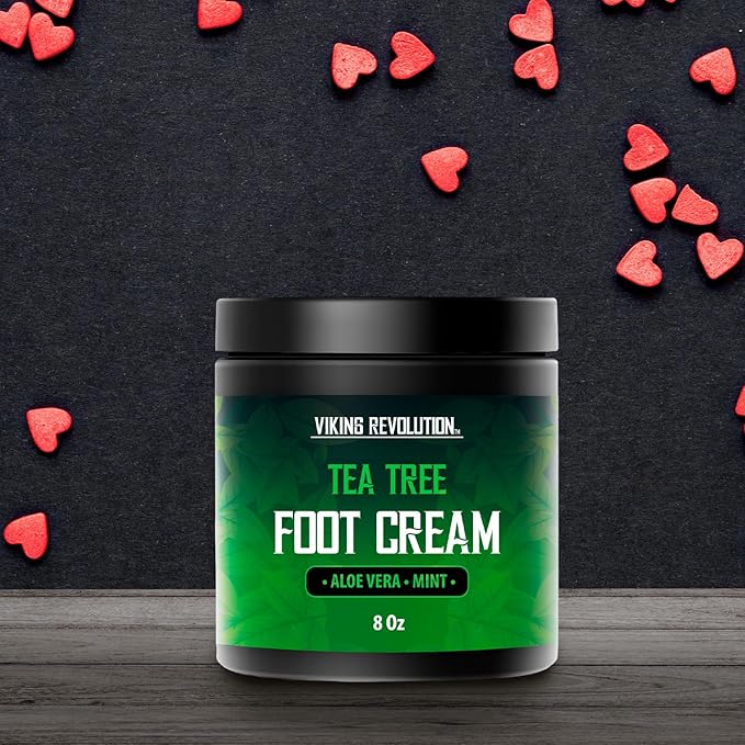 Viking Revolution Tea Tree Foot Cream for Dry Cracked Heels - Foot Balm For Cracked Feet - Dry Feet Repairing Cream with Aloe Vera and Mint (8oz)