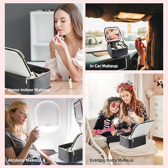 Gdsshuhung Makeup Bag with Mirror | Partitionable Professional Makeup Organizer | Large Travel Makeup Bag for Women | Cosmetic Case for Daily & On-the-Go Use (Colorful)
