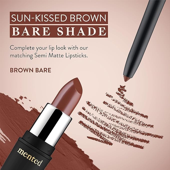 Mented Cosmetics Lip Liner for Women, Dark Brown Lipliner Lip Pencil, Waterproof Lipliner, Vegan + Cruelty Free Makeup, Bare