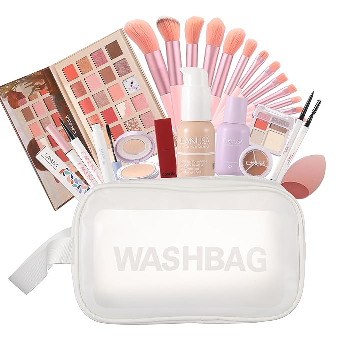 26Pc Full Face Makeup Set Gift Surprise for Women Cosmetic Essential Starter Bundle Include 24 Colors Eyeshadow Palette, Lipstick,13-NI-1 glamour-brush set. Pack Flawless (Light Lvory B1, ONE SIZE)