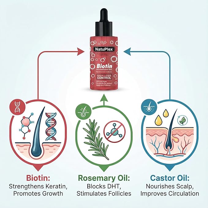 Biotin & Rosemary Hair Growth Serum for Thicker Fuller Hair - Anti Hair Loss Scalp Treatment for Men & Women - Natural Hair Regrowth Drops with Castor Oil & Aloe - 3.38 Fl Oz