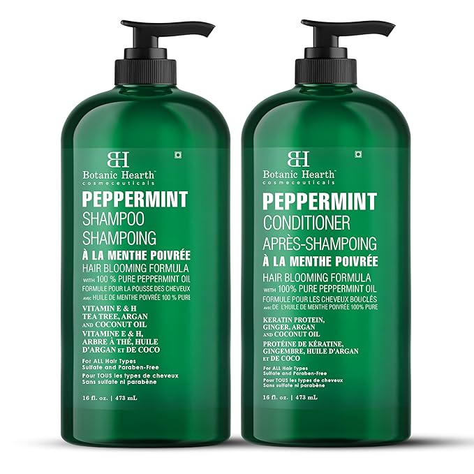 Botanic Hearth Peppermint Oil Shampoo And Conditioner Set | Hair Blooming Formula With Keratin | Fights Hair Loss | Sulfate Free For Men And Women | 16 Fl Oz X 2