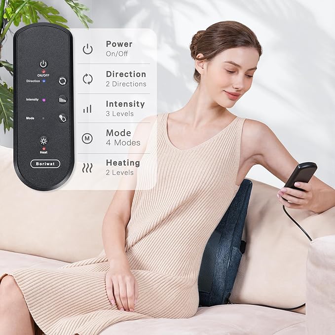 Boriwat Back Massager Neck Massager with Heat, Christmas Gifts for Men Women Mom Dad, Stress Relax at Home Office and Car (Blue-R7)