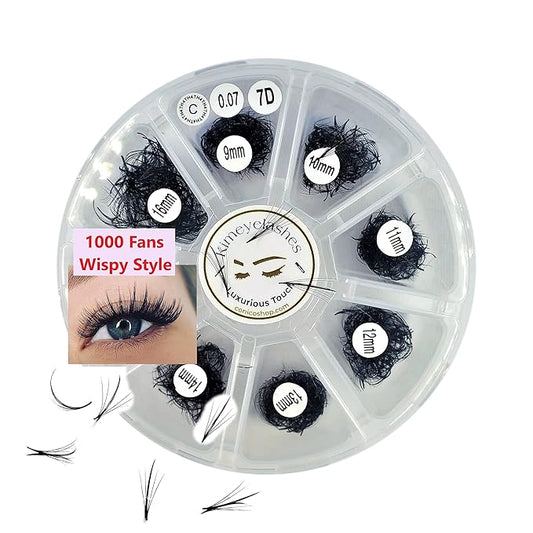 1000 Premade volume fans Mixed lengths 9-16mm loose Fans C, D Curl. Handmade eyelash extensions supplies Russian volume lash Wispy promade fan 4D 5D 6D 7D 8D 9D 10D (7D Wispy 0.07 - Curl C)