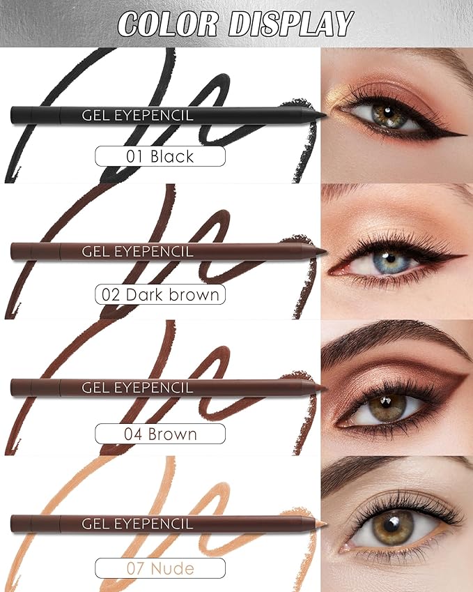 Chocolate Brown Waterproof Gel Eyeliner, Highly Pigmented Long-lasting Matte Cream Waterline Eyeliner Pencil, Retractable Eye Liner Pen Built in Sharpener for Women Sensitive Eyes, Christmas Makeup-04