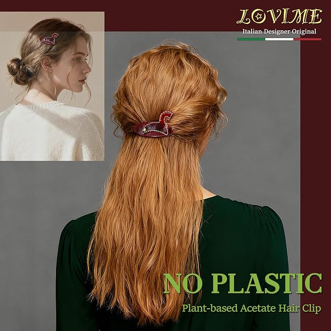 Red Hair Clips for Women Premium, Small Hair Barrettes for Women Thin Hair, French Hair Barrettes No Slip for Girls Daughter for Valentine's Birthday Year of the Horse 2026 Gift