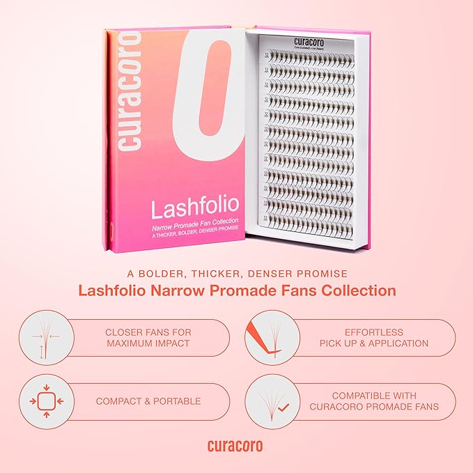 Curacoro LashFolio Narrow Wispy Fans, Handmade Volume Eyelashes, 5D To 10D, C CC D Curl, 0.03~0.07 mm, 8-13mm Mix Length, Professional Long-Lasting Promade Lash Fans (7D-0.05 D 8mm-13mm)