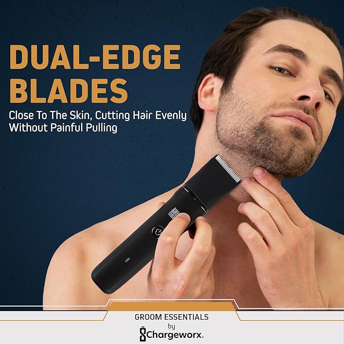 Groom Essentials Electric Shaver for Men with Charging Dock, USB-C Cordless Wet & Dry Full Body Grooming Kit with Beard Trimmer, Nose Trimmer, Trimming Guides