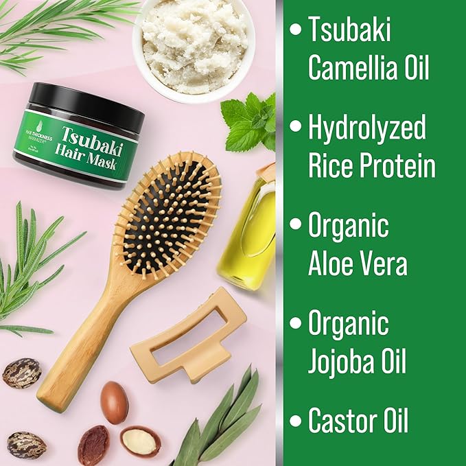Tsubaki Hair Mask. Premium Japanese Camellia Oil (Tsubaki) Butter for Moisturizing, Hydrating, Repair & Growth. Camellia Seed Oil Treatment for Dry, Curly, Frizzy, Damaged & Color Treated Hair