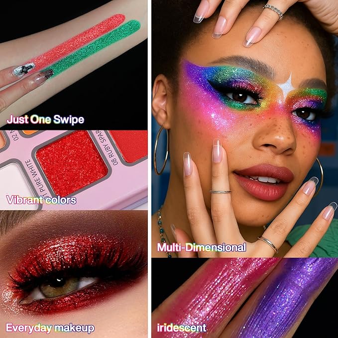 DE'LANCI Colorful EyeshadowPalette, 28 Neon Rainbow Eye Shadow Multi-Colored Metallic Shimmer Matte Makeup Bright Vivid Eye Makeup for Girls & Highly Pigmented Eyeshadow Cosmetics Daily Festival Looks