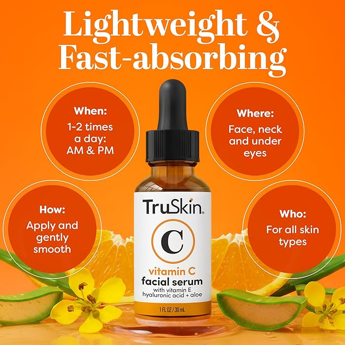 TruSkin Vitamin C Serum for Face – Anti Aging Face Serum with Hyaluronic Acid & Vitamin E – Brightening Formula for Improving Appearance of Dark Spots, Fine Lines & Wrinkles – All Skin Types, 1 fl oz