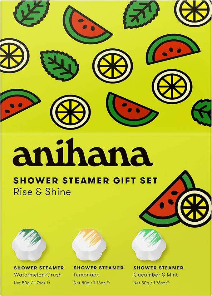 ANIHANA Shower Steamers Rise & Shine 3 Pack Gift Set, Paraben Free, Watermelon Crush, Lemonade, Cucumber & Mint, 1.76 oz Each