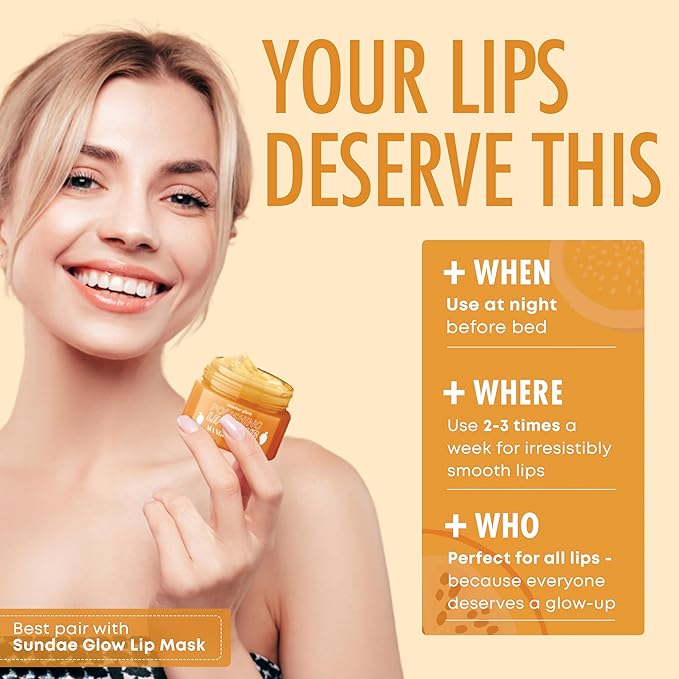 Sundae Glow Lip Scrub with Mango Vanilla – Exfoliates, Hydrates & Repairs – Smooths, Softens & Revitalizes Dry Lips – Dermatologist Tested, Korean Skin Care – Clean Beauty, Cruelty-Free – 1 Pack