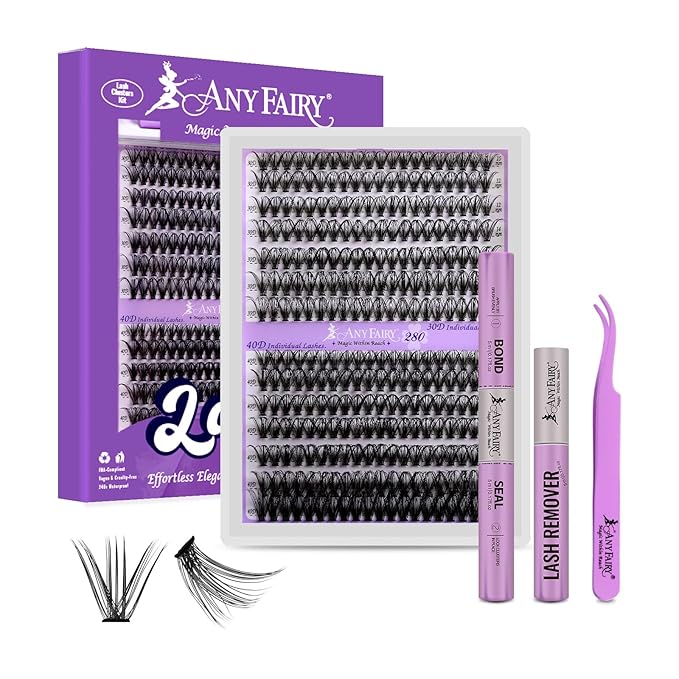 Lash Clusters kit DIY Lash Extension kit 280pcs 10-18mm Wispy Individual Lashes kit with Lash Bond and Seal, Lash Tweezers for Self Use,Beginner-Friendly(sylph 30D-40D-KIT)