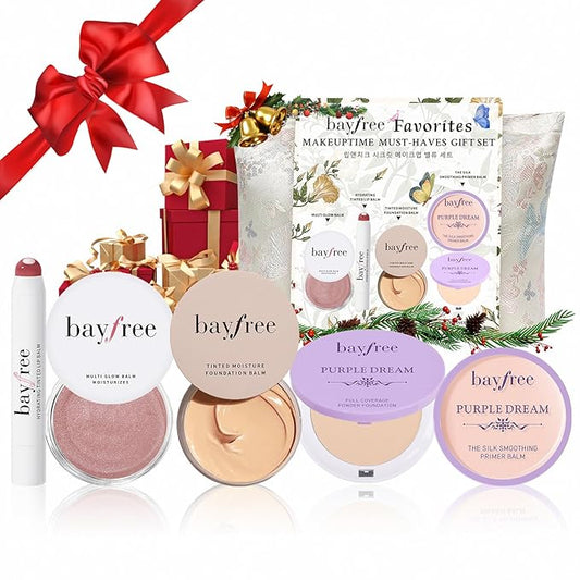 bayfree Original Kit Gifts Set For Women, 5 PCS Natural Finish Travel Makeup Kit for Adult Women & Beginners, Korean Make Up Set Foundation Face Primer Lipstick Powder Multi Glow Balm with Makeup Bag