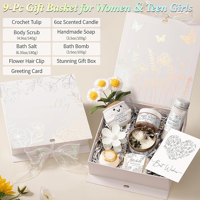 Spa Gifts for Women Bath Gift Set, BlueBell Relaxing Spa Gift Baskets Home Bath Set Self Care Kit Care Package Thank You Birthday Valentines Day Gifts for Her Women Mom Friend Sister Teen Girl Wife