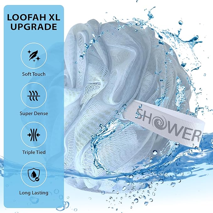 SHOWER BOUQUET Loofah-Bath-Sponge XL Soft-Pastel-Colors 4-Pack // Extra-Large 75g Mesh Luffa Loofa Loufa Puff Pouf Set/Exfoliating Body Scrubber for Women and Men - Exfoliate & Soothe Face & Body