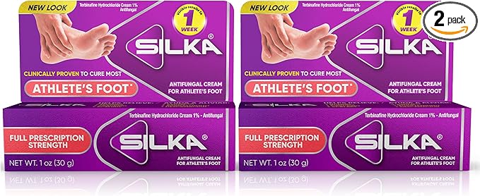 Silka Antifungal Cream, Clinical Anti-Fungus Foot Treatment, Results in 1 Week, Maximum Strength Athlete’s Foot Treatment, Jock Itch, Ringworm Treatment for Humans, Terbinafine Cream, 1oz- 2 Pack