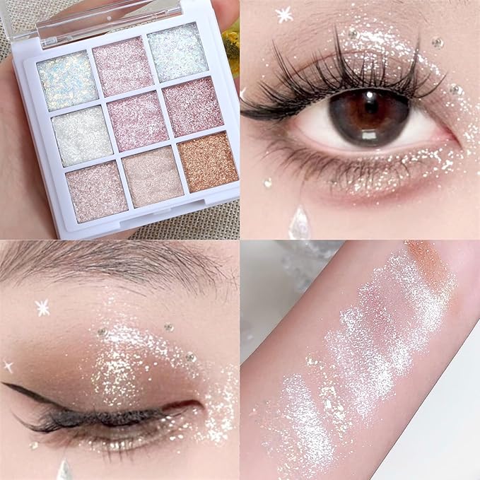 Erinde 9 Colors Eyeshadow Palette, Matte Shimmer Glitter Eye Shadow Palette Makeup, Highly Pigmented Long Lasting Waterproof, Colorful Sequins Sparkle Eyeshadow Makeup Pallet