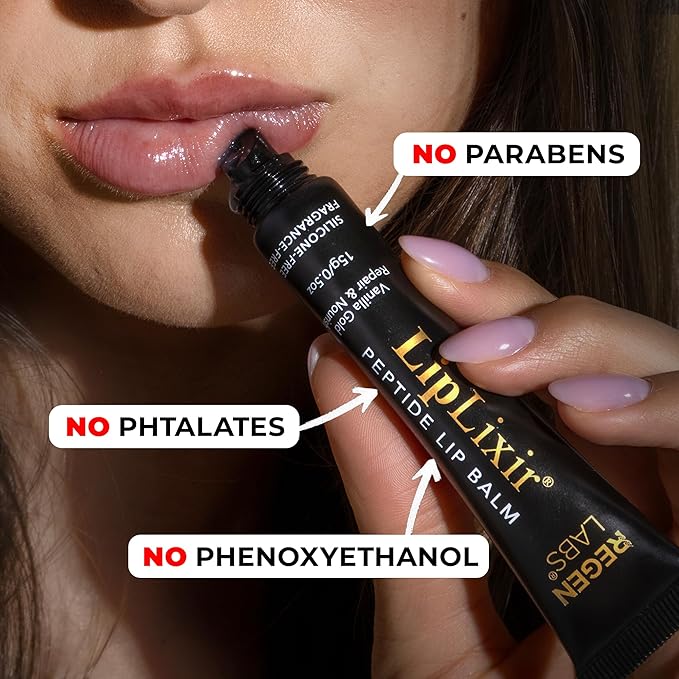 LipLixir Non Toxic Peptide Lip Balm – EWG® VERIFIED, All-Natural, Ultra-Clean, Hydrating, Doctor Approved Lip Gloss – Fragrance-Free with Shea, Cocoa & Coconut Oil, (Reformulated Thicker Formula)