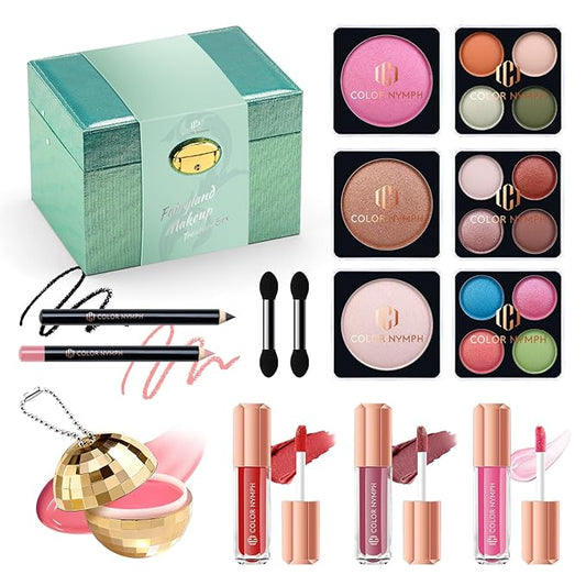 Color Nymph All In One Girls Makeup Kits for Teen Girls Full Kit with Storage Box, Make up Set for Girl with Eyeshadow Blushes Contour Highlighter Lipgloss Lipliner Lip Balm Eyeliner and Mirror