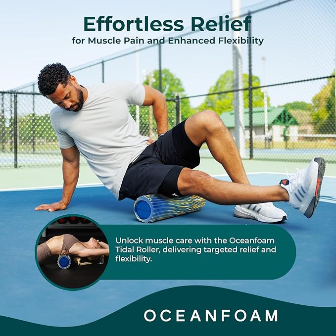 Oceanfoam Tidal Roller - Royal, Gold & Natural Marbled - Muscle Massage Foam Roller for Back Pain & Stretching - Firm & Ergonomic Wide Wave Textured - Yoga, Athletics, & Wellness - Full Size, 20" x 5"