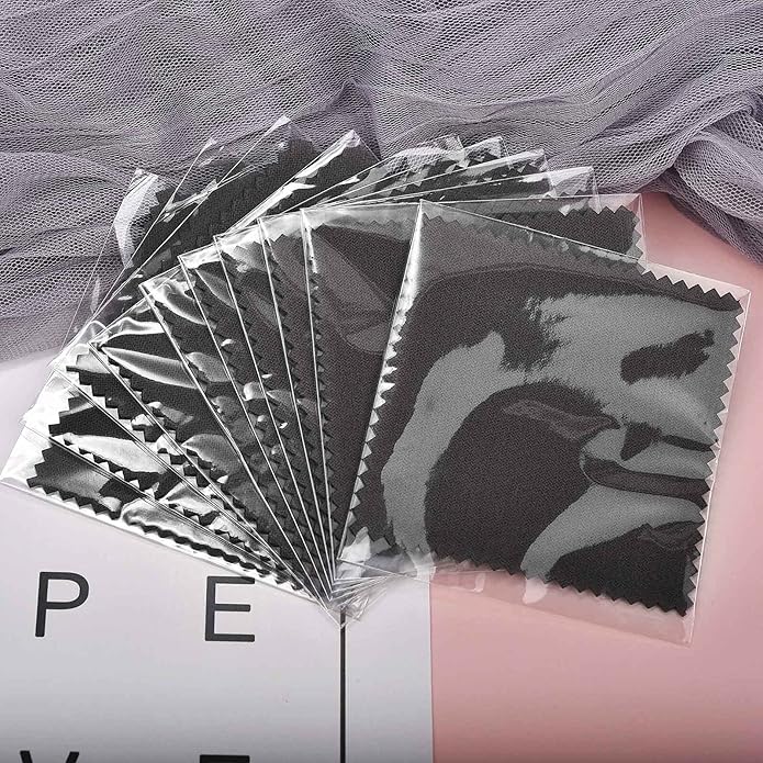 SEVENWELL 50pcs Jewelry Cleaning Cloth Pink Polishing Cloth for Sterling Silver Gold Platinum Small Polish Cloth 8x8cm
