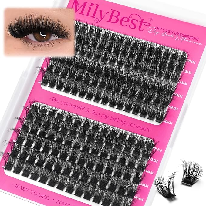 MilyBest Fluffy Lash Clusters Thick 100D 150D Volume Eyelash Clusters 10-18mm Wispy Individual Lashes D Curly Cluster Eyelash Extensions DIY Lash Extension for Beginners