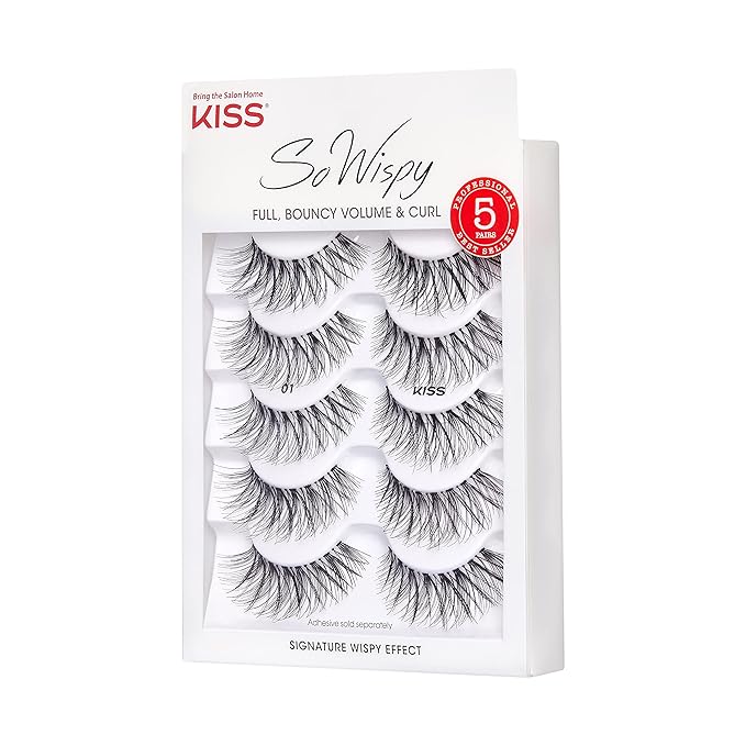 KISS So Wispy, False Eyelashes, 'Style #01', 14mm, Includes 5 Pairs Of Lashes, Easy to Apply, Reusable Lash Clusters