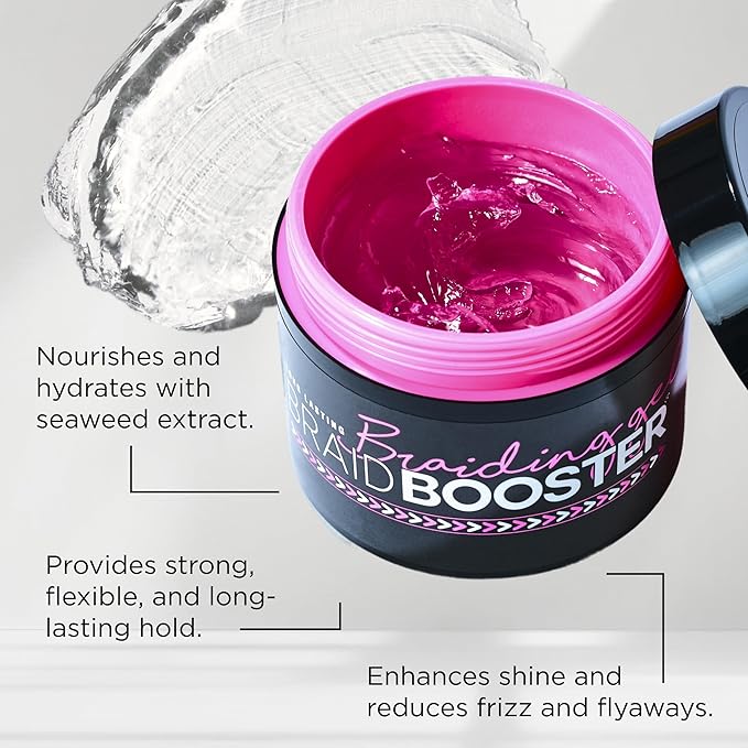 Style Factor Braid Booster Braiding Gel – Strong Hold & Conditioning Shine Hair Gel with Seaweed Extract – for Braids, Twists and Locs – 7.25 oz (Pink)