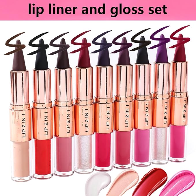 Red Lip Liner and Liquid Lipstick Set,Lip Combo Sets for Black Women,Lip Kit with Lip Liner and Gloss, Dual-Ended High Pigmented Matte Lip Kit, Long Lasting Lipstick Waterproof Lip Combo Makeup #6 | Matte Frosted