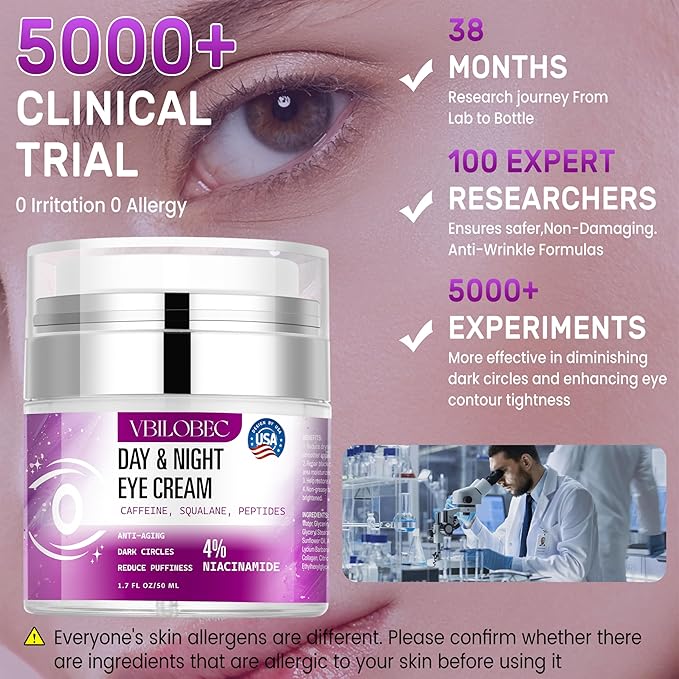 Vbilobec 2025 Latest Caffeine Eye Cream:[30+ SGS Certified] [Used by Over 1M Fans] Anti-aging Eye Cream to eliminate dark circles, puffiness, and fine lines.1.7 fl oz, for Women& Men