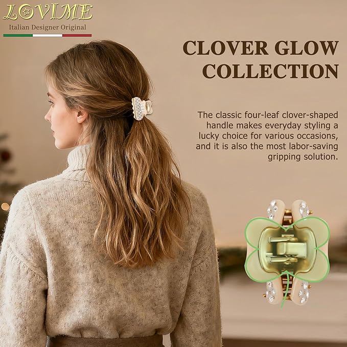 18K Gold Plated Small Claw Clips - 1.7 Inch Cute Rhinestone Hair Clips for Women Girls Thick Thin Hair, Premium French Hair Accessories for Half-Up, Birthday Valentine's Gift for Her, Beige