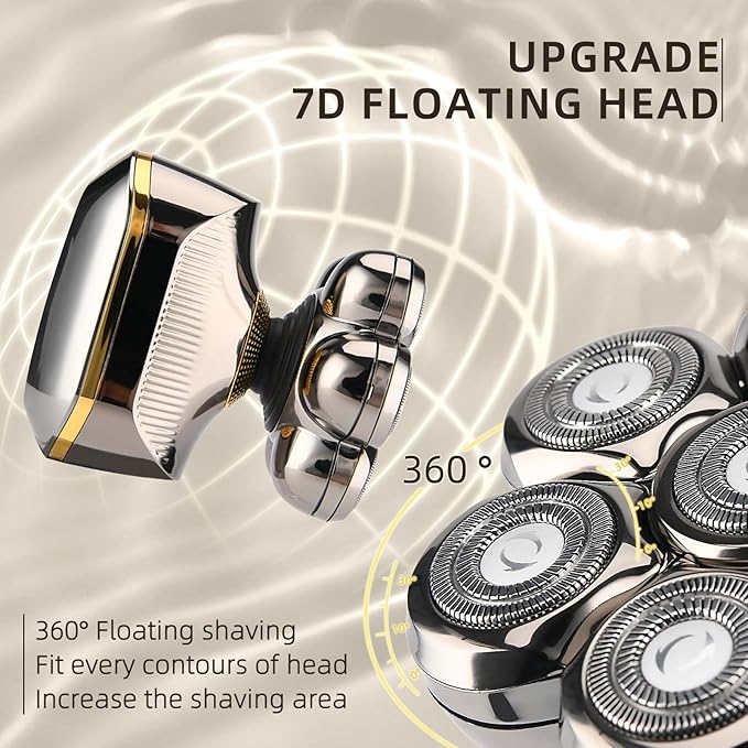 Electric Head Shavers for Bald Men, Upgraded 7D Electric Razor for Men - IPX 6 Wet Dry Head Shaver with Nose & Ear Trimmer, LED Display, Anti-Pinch Technology