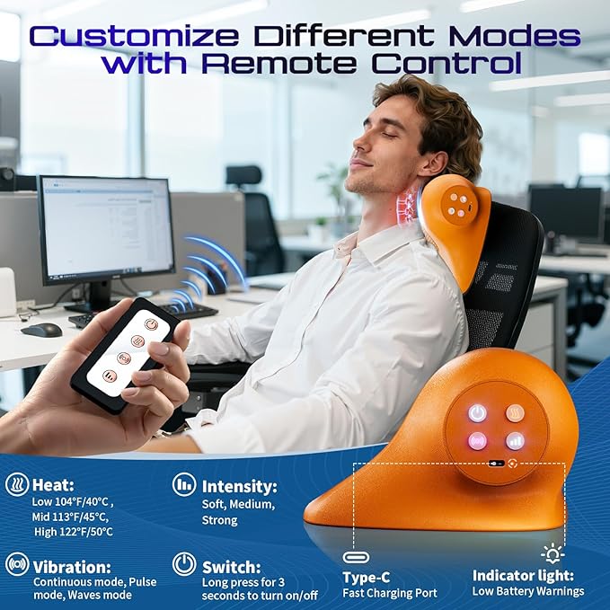 JDZ Neck Massager with Heat, 3-in-1 Electric Cervical Massager for Pain Relief with Hot Compress, Ergonomic Neck and Shoulder Relaxer Stretcher - ldeal Gift for Office Athletes Everyone etc. Brown