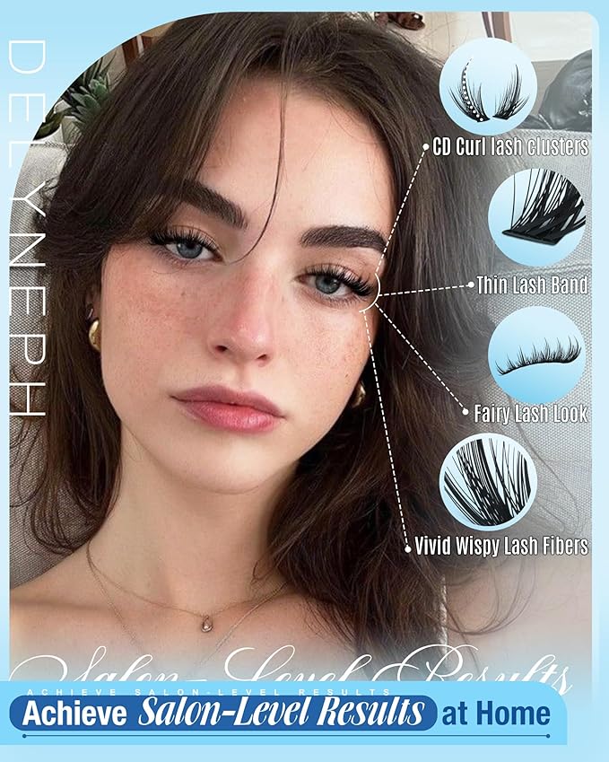 Wispy Lash Clusters Kit Natural Lash Extension Kit 40D+50D Fairy Eyelash Clusters Kit C Curly Cluster Eyelash Extensions with Spikes Individual Cluster Lashes by Delyneph