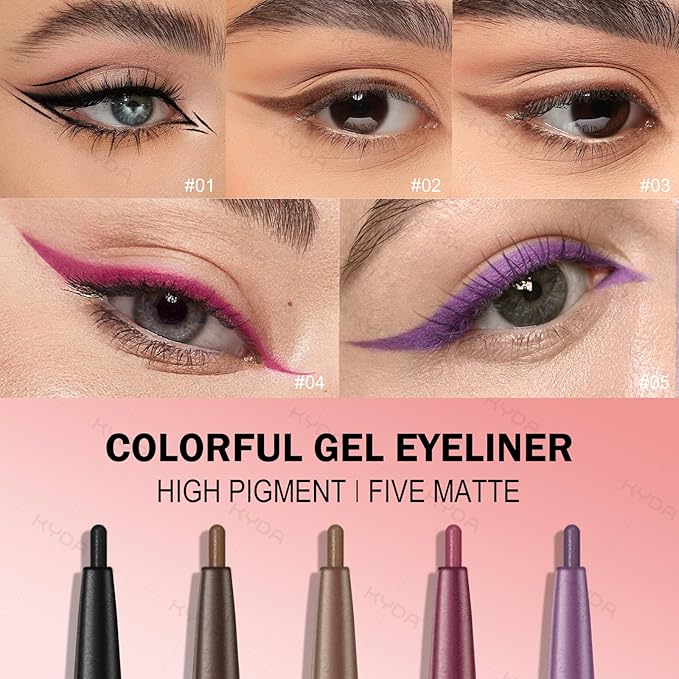 KYDA 2 Pcs Brown Gel Eyeliner Pencil, Lasting Matte Gel Eye Liner, Colorful Crayon Eyeliner Pencil, Smooth Creamy Retractable Eye Liner, Ultra-Pigmented, Waterproof Smudge-proof