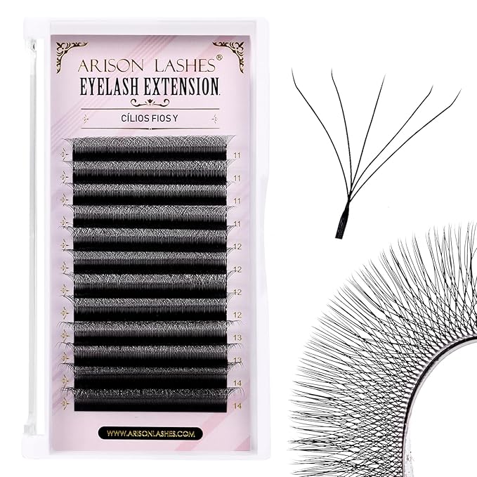Arison Lashes 5D W Shape Eyelash Extension Natural Soft Volume Premade Fans Faux Mink Matte Black Cluster 12 rows(5DW-0.07-C-11-14mix)